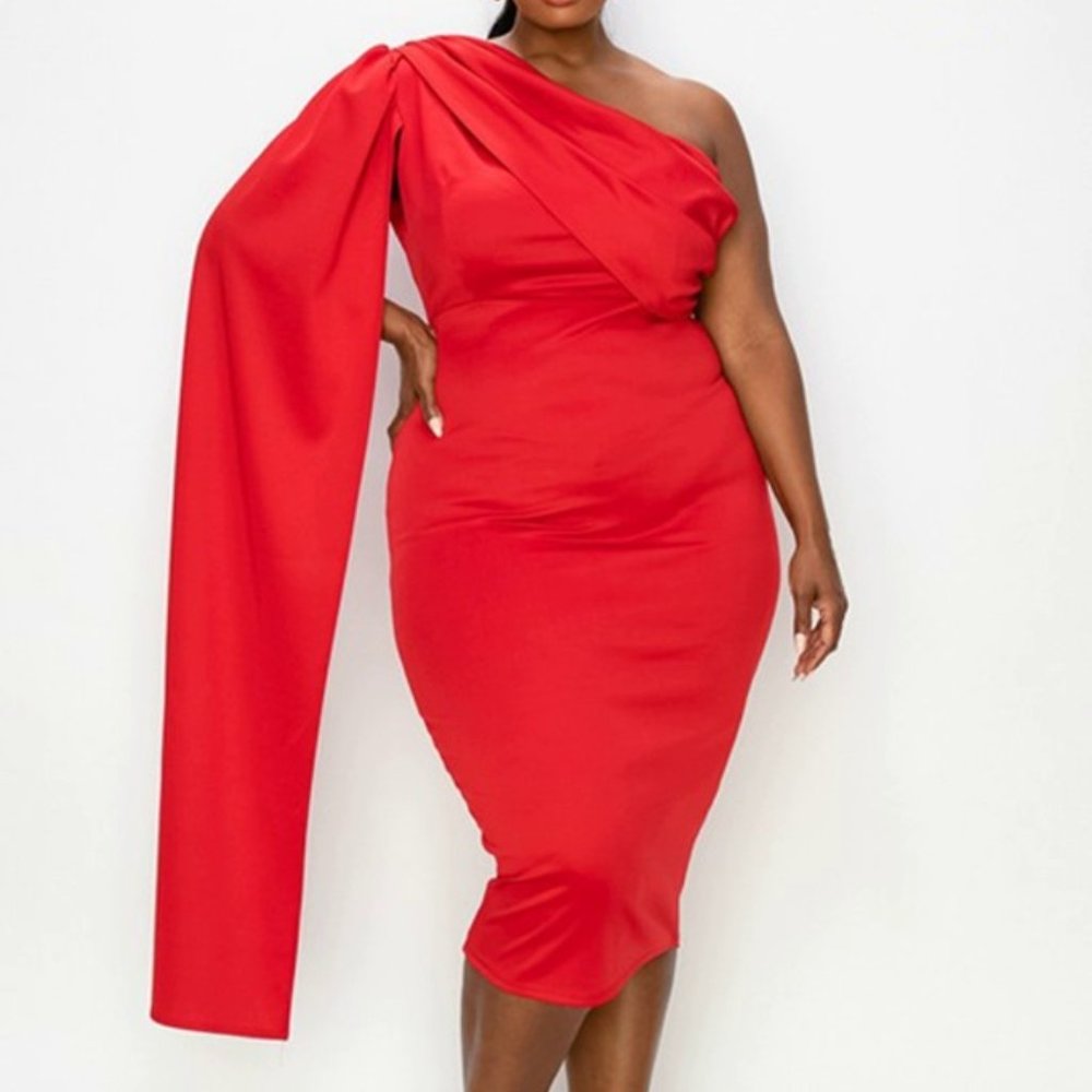 Beautiful One shoulder Cape Dress midi